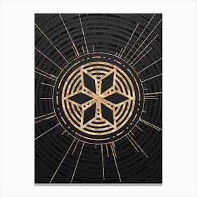 Geometric Glyph Symbol in Gold with Radial Array Lines on Dark Gray n.0145 Canvas Print