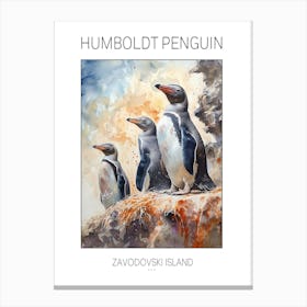 Humboldt Penguin Zavodovski Island Watercolour Painting 2 Poster Canvas Print