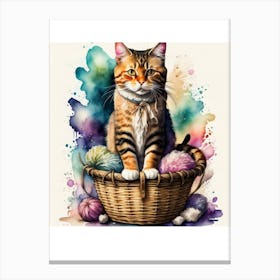 Cute Cat In A Basket Canvas Print