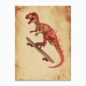 Vintage Sinornithosaurus Dinosaur On A Skateboard 2 Canvas Print