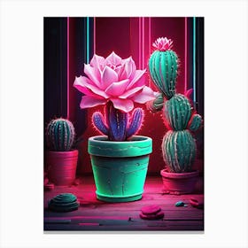 Neon Cactus art print Canvas Print