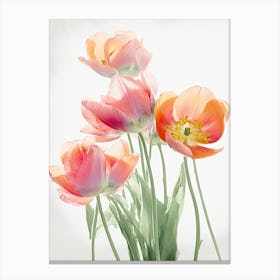 Bunch Of Tulips Flowers Acrylic Painting In Pastel Colours 5 Canvas Print
