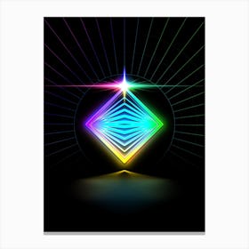 Neon Geometric Glyph in Candy Blue and Pink with Rainbow Sparkle on Black n.0053 Canvas Print