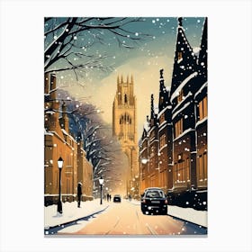 Winter Travel Night Illustration Oxford United Kingdom 4 Canvas Print