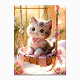 Cute Kitten On Swing 1 Canvas Print