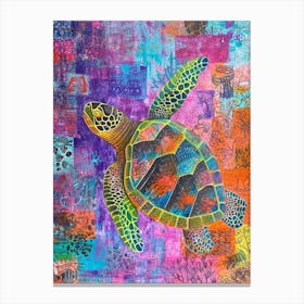 Colourful Tile Sea Turtle Doodle Canvas Print