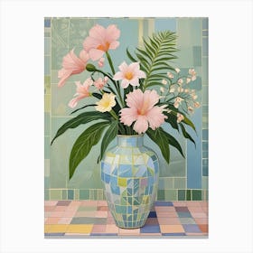 Tropical Flowers In A Mosaic Vase Canvas Print