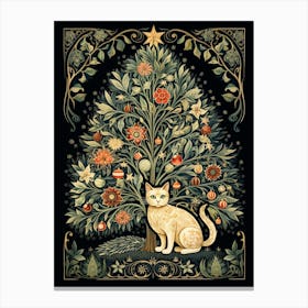 William Morris Style Christmas Cat 6 Canvas Print