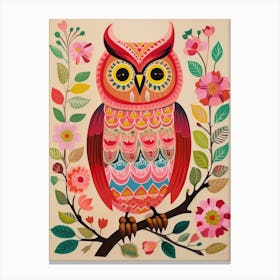 Pink Scandi Eastern Screech Owl 4 Canvas Print
