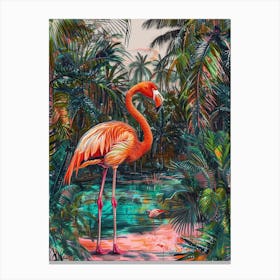 Greater Flamingo Italy Tropical Illustration 4 Canvas Print