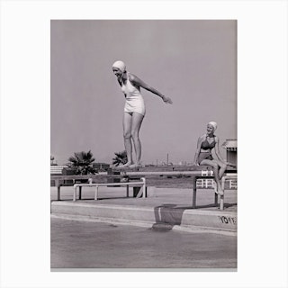 Vintage Swimming Black And White Canvas Print