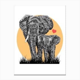 'Elephant Love' Illustration Artwork Canvas Print