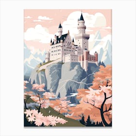 Neuschwanstein Castle   Bavaria, Germany   Cute Botanical Illustration Travel 1 Canvas Print