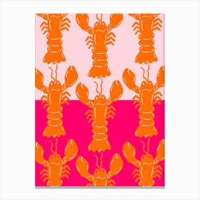 Lobster Repeat Orange On Pink Canvas Print