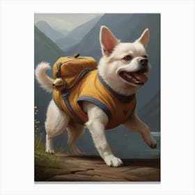 Dog With Backpack Mountain Scape Canvas Print