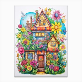 House With Flowers Canvas Print