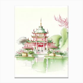 Summer Palace, China Vintage Pencil Drawing Canvas Print