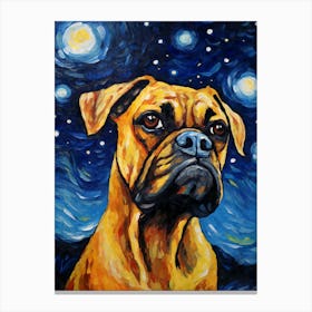 Boxer Starry Night Dog Portrait Canvas Print