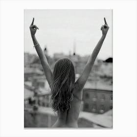 Nude Woman Middle Finger Black And White, Feminist Canvas Print