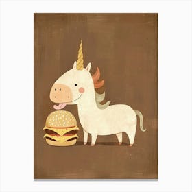 Unicorn Eating A Cheeseburger Mocha Muted Pastels Canvas Print