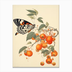 Butterfly With Fruit Japanese Style Painting 1 Canvas Print