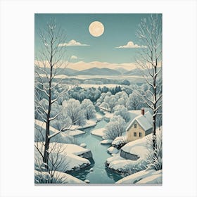 Winter Riverside House Canvas Print