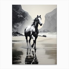 A Horse Oil Painting In Pfeiffer Beach California, Usa, Portrait 3 Canvas Print