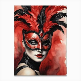 A Woman In A Carnival Mask, Red And Black (29) Canvas Print