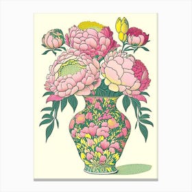 Vase Of Colourful Peonies Pink And Yellow 3 Drawing Canvas Print