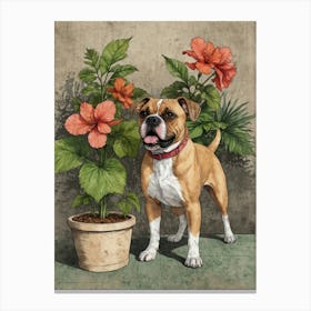 Boxer Dog With Flowers Canvas Print