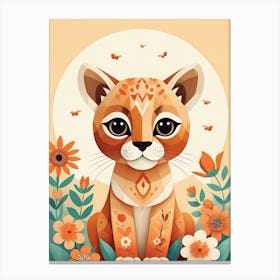 Floral Cute Baby Puma Nursery Illustration (24) Canvas Print