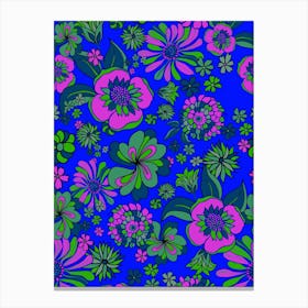 Bright 70s Flowers Blues Pinks Canvas Print