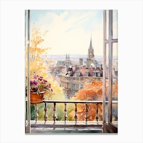 Window View Of Bern Switzerland In Autumn Fall, Watercolour 3 Canvas Print