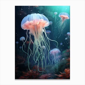 Sea Nettle Jellyfish Neon Illustration 8 Canvas Print