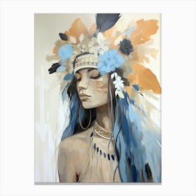 Feathered Luminescence, Native American Woman Canvas Print