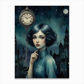 Girl With A Clock 1 Canvas Print