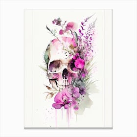 Skull With Watercolor Or Splatter Effects Pink 1 Botanical Canvas Print