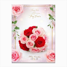 Bouquet Of Vibrant Red And Pink Roses Intertwined With Delicate Babys Breath Cascading As A Lush (3) Canvas Print