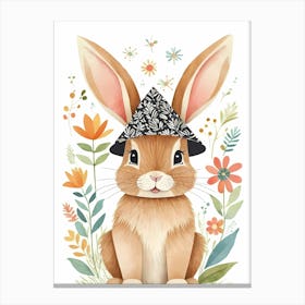 Floral Cute Baby Rabbit Bunny Nursery (15) Canvas Print