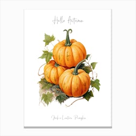 Hello Autumn Jack O  Lantern Pumpkin Watercolour Illustration 4 Canvas Print