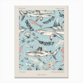 Pastel Blue Zebra Shark Watercolour Seascape Pattern 2 Poster Canvas Print