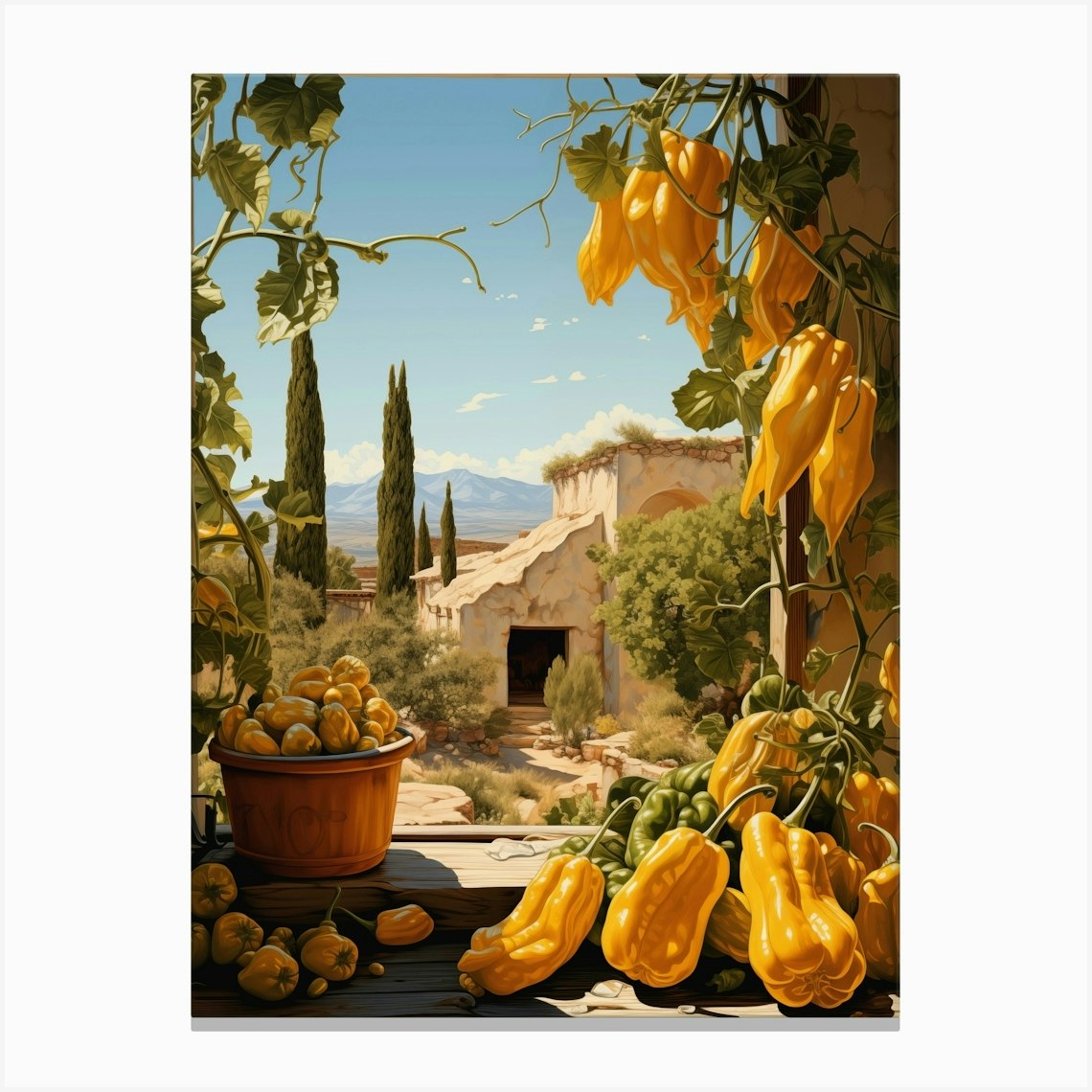 Yellow Peppers Canvas Print by Artsy Bessy