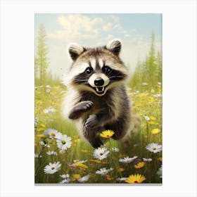 Cute Funny Bahamian Raccoon Running On A Field 1 Canvas Print