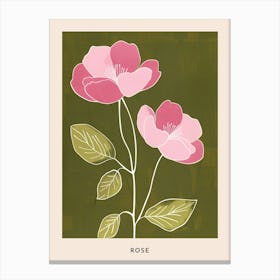 Pink & Green Rose 1 Flower Poster Canvas Print