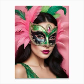 A Woman In A Carnival Mask, Pink And Black (45) Canvas Print