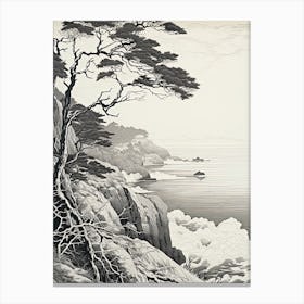 San In Coast In Tottori,, Ukiyo E Black And White Line Art Drawing 4 Canvas Print