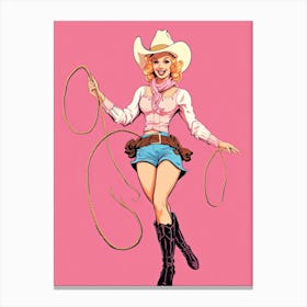 Happy Cowgirl Pink Illustration 1 Canvas Print