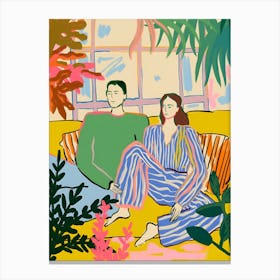 Couple Sitting On A Bench 2 Canvas Print