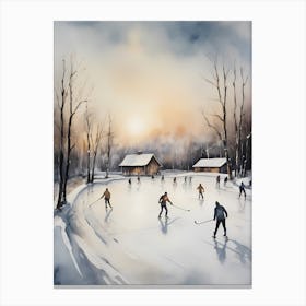 Rustic Winter Skating Rink Painting (5) Canvas Print