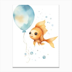 Baby Fish Flying With Ballons, Watercolour Nursery Art 1 Canvas Print